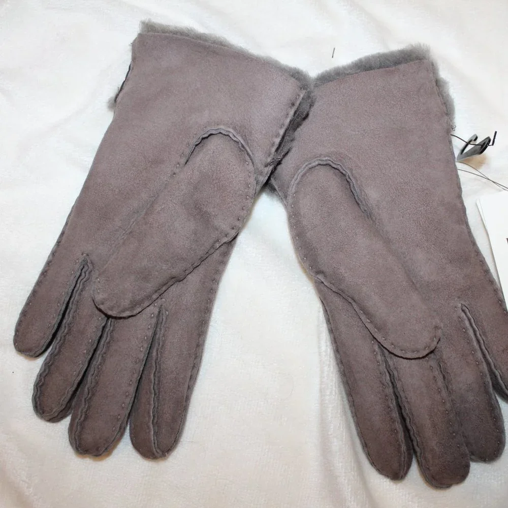 NWT UGG WOMEN'S SUEDE SHEARLING GLOVES GRAY M‎